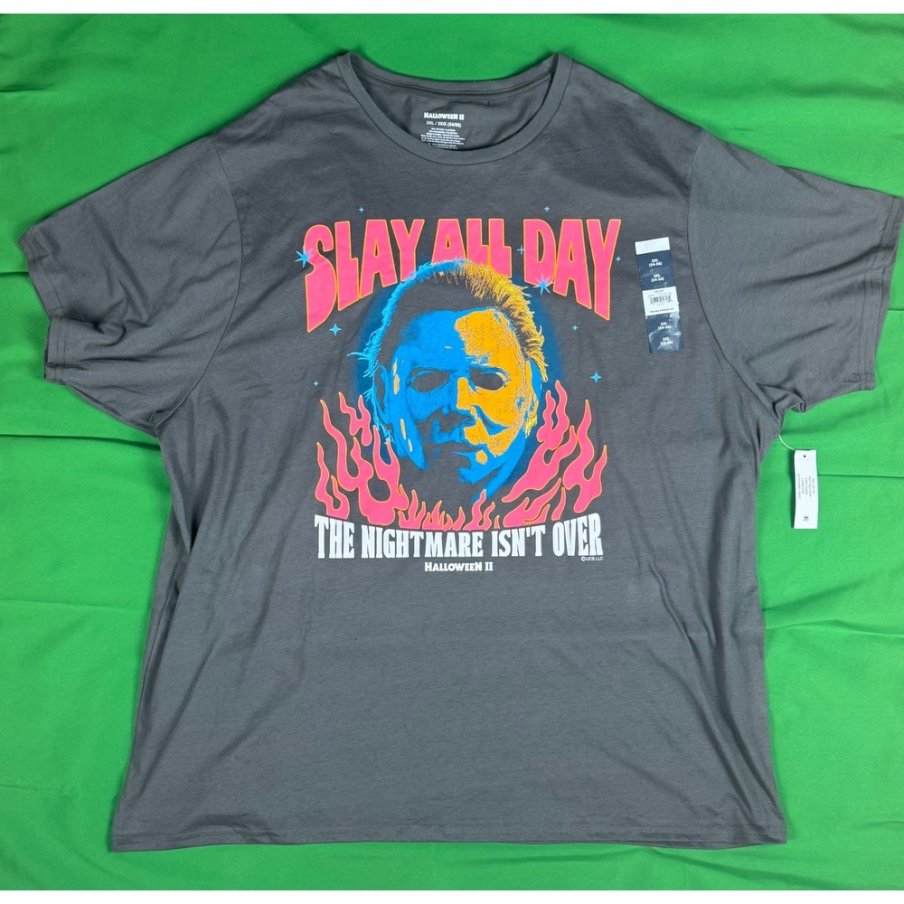 Halloween II Michael Myers Slay All Day Graphic T-Shirt Charcoal 3XL NWT
